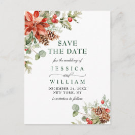 Elegant Red Poinsettia Pine Wedding Save the Date Briefkaart