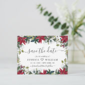 Elegant Red Poinsettia Pine Wedding Save the Date Briefkaart (Staand voorkant)