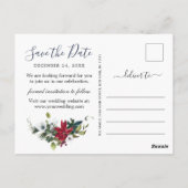 Elegant Red Poinsettia Pine Wedding Save the Date Briefkaart (Achterkant)