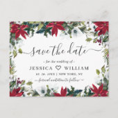 Elegant Red Poinsettia Pine Wedding Save the Date Briefkaart (Voorkant)