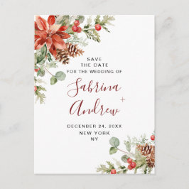 Elegant Red Poinsettia Pine Wedding Save the Date Briefkaart