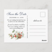 Elegant Red Poinsettia Pine Wedding Save the Date Briefkaart (Achterkant)