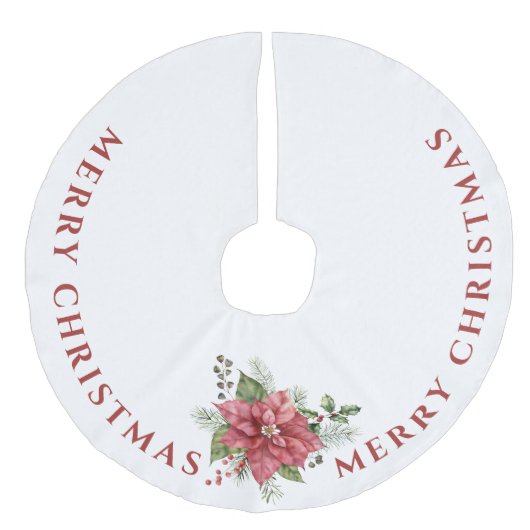 Elegant Red Poinsettia, prettige kerst Imitatie Linnen Kerstboom Kleed (Voorkant)