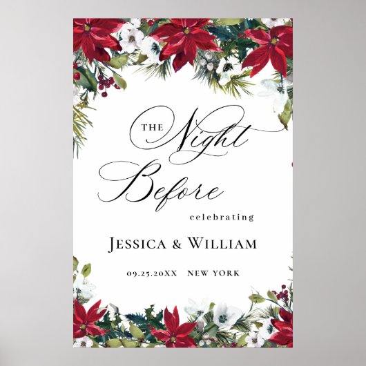 Elegant Red Poinsettia REHEARSAL DINNER Welcome Poster (Voorkant)