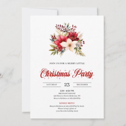 Elegant Red Poinsettia Script Font Christmas  Kaart (Voorkant)