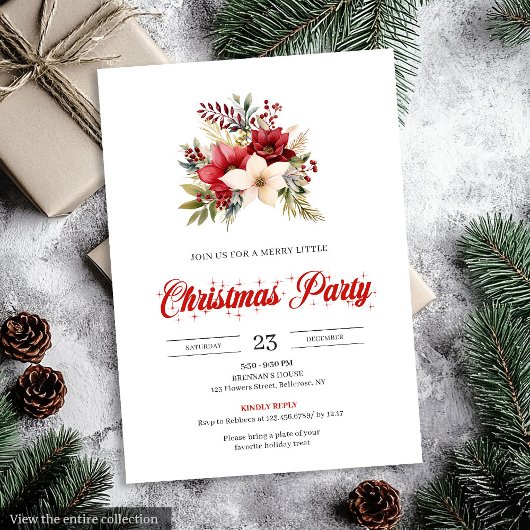 Elegant Red Poinsettia Script Font Christmas  Kaart