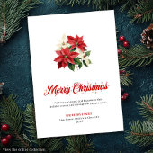 Elegant Red Poinsettia Script Font Greeting Card Feestdagenkaart