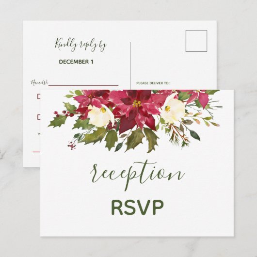 Elegant Red Poinsettia Uitnodiging Briefkaart (Voorkant / Achterkant)