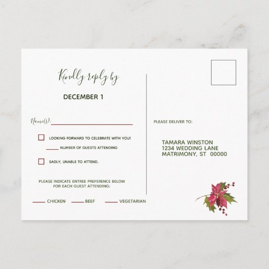 Elegant Red Poinsettia Uitnodiging Briefkaart (Achterkant)
