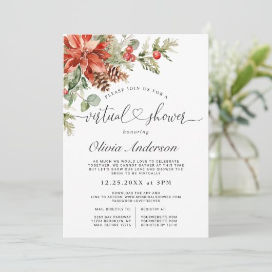 Elegant Red Poinsettia Virtual VRIJGEZELLENFEEST Kaart (Staand voorkant)