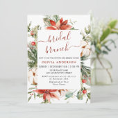 Elegant Red Poinsettia Waterverf Bridal Brunch Kaart (Staand voorkant)