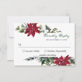 Elegant Red Poinsettia Waterverf Pine Fur Wedding RSVP Kaartje