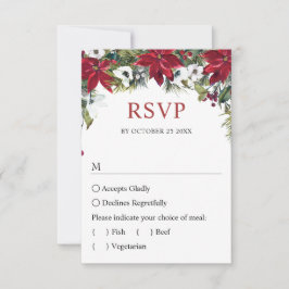Elegant Red Poinsettia Waterverf Pine Fur Wedding RSVP Kaartje