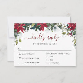 Elegant Red Poinsettia Waterverf Pine Fur Wedding RSVP Kaartje