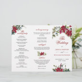 Elegant Red Poinsettia Wedding Ceremony Programme (Staand voorkant)