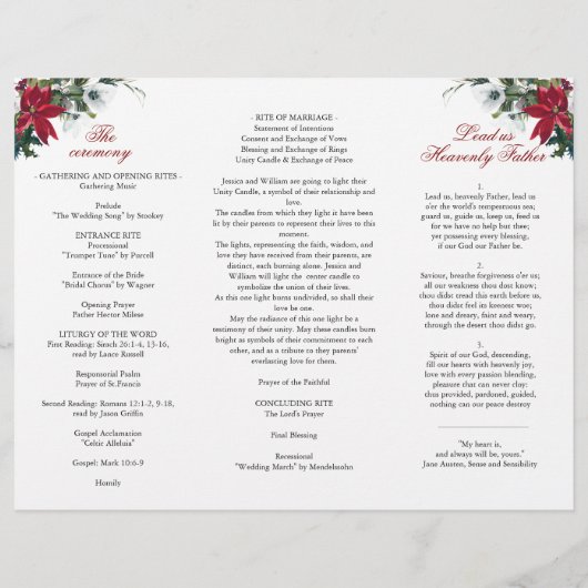 Elegant Red Poinsettia Wedding Ceremony Programme (Achterkant)
