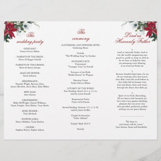 Elegant Red Poinsettia Wedding Ceremony Programme (Achterkant)