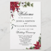 Elegant Red Poinsettia Wedding Ceremony Programme (Voorkant)