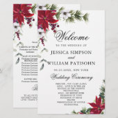 Elegant Red Poinsettia Wedding Ceremony Programme (Voorkant / Achterkant)