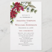 Elegant Red Poinsettia Wedding Ceremony Programme (Voorkant)