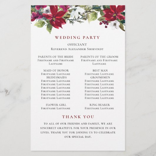 Elegant Red Poinsettia Wedding Ceremony Programme (Achterkant)