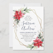 Elegant Red Poinsettia Winter Floral Couple Shower Kaart (Voorkant)