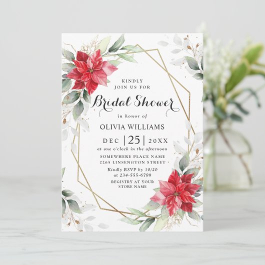 Elegant Red Poinsettia Winter Floral Vrijgezellenf Kaart (Staand voorkant)