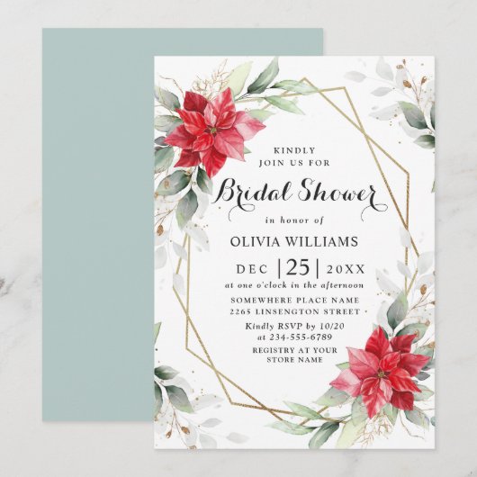 Elegant Red Poinsettia Winter Floral Vrijgezellenf Kaart (Voorkant / Achterkant)