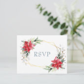 Elegant Red Poinsettia Winter Greenery RSVP Briefkaart (Staand voorkant)