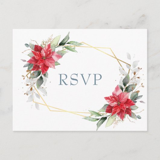 Elegant Red Poinsettia Winter Greenery RSVP Briefkaart (Voorkant)