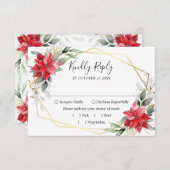 Elegant Red Poinsettia Winter Greenery Wedding RSVP Kaartje (Voorkant / Achterkant)