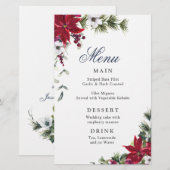 Elegant Red Poinsettia Winter Weddenrenmenu (Voorkant / Achterkant)