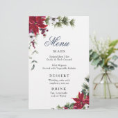 Elegant Red Poinsettia Winter Weddenrenmenu (Staand voorkant)