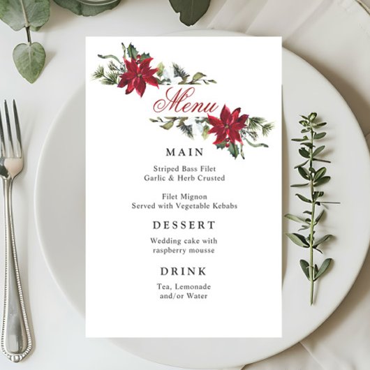 Elegant Red Poinsettia Winter Weddenrenmenu