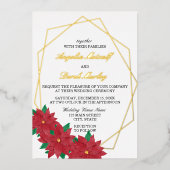 Elegant Red Poinsettia Winter Wedding Invitation Folie Uitnodiging (Voorkant)