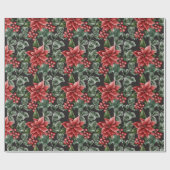 Elegant Red Poinsettias, Holly Berries, Griekenlan Cadeaupapier (Vlak)
