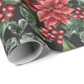 Elegant Red Poinsettias, Holly Berries, Griekenlan Cadeaupapier (Rol Hoek)
