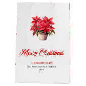 Elegant Red Poinsettias Script Font Holiday Bags Medium Cadeauzakje (Achterkant)