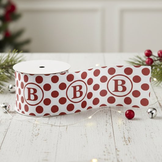 Elegant Red Polka Dot Monogram Grosgrain Lint