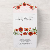 Elegant Red Poppies Floral bruiloft in één Invi All In One Uitnodiging (Buitenkant)