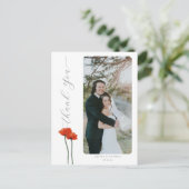 Elegant Red Poppies Modern Weddenschap Foto bedank Briefkaart (Staand voorkant)