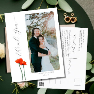 Elegant Red Poppies Modern Weddenschap Foto bedank Briefkaart