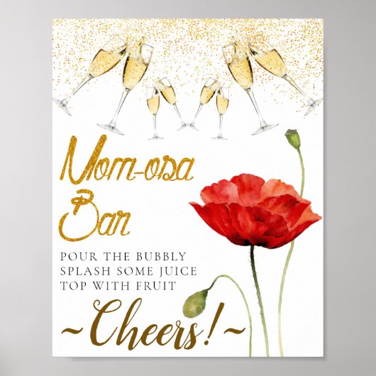 Elegant Red Poppy Baby shower Mimosa Bar Sign Poster (Voorkant)