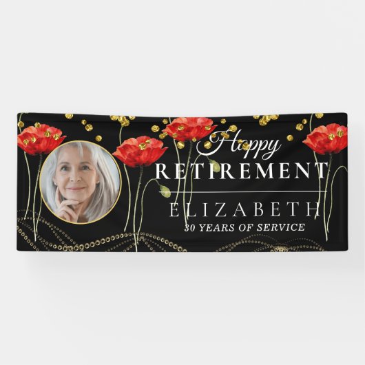 Elegant Red Poppy Custom Photo Retirement Party Spandoek (Horizontaal)