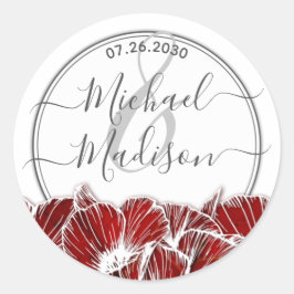 Elegant Red Poppy Flower Wedding Ronde Sticker