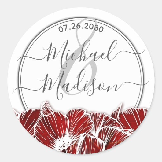 Elegant Red Poppy Flower Wedding Ronde Sticker (Voorkant)