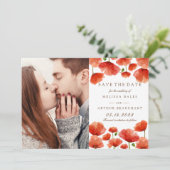 Elegant Red Poppy Flowers Photo Save the Date (Staand voorkant)