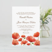 Elegant Red Poppy Flowers Wedding Invitation Kaart (Staand voorkant)