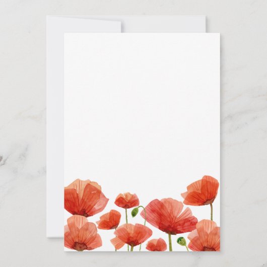 Elegant Red Poppy Flowers Wedding Invitation Kaart (Achterkant)