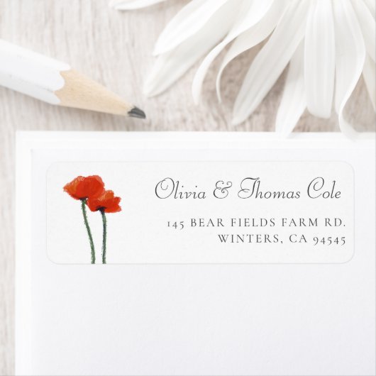 Elegant Red Poppy Waterverf Return Address Label (Insitu)